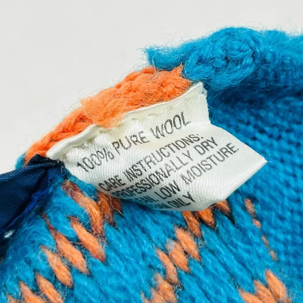 COLUMBIA Hat Adult OS Pure Wool Southwestern Ski Beanie Bobble Cap Blue